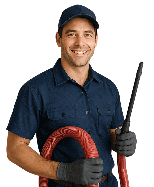 Shenandoah TX Air ducts Cleaning technician holding HVAC tools and smiling